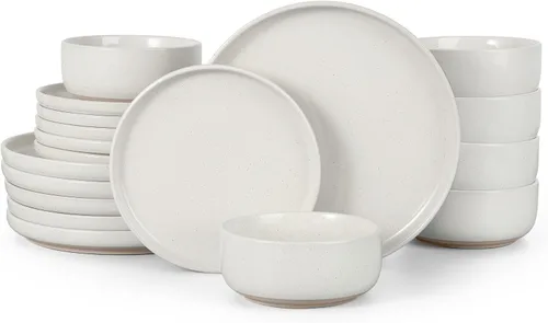 Miniatura 22 de HaWare Juego de vajilla de gres, juego de platos y tazones de 12 piezas para 4, juego de vajilla para casa restaurante, blanco lechoso moteado