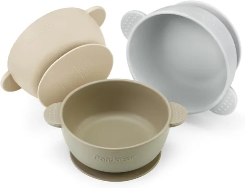 PandaEar Paquete de 3 Tazones para Bebé con Succión| Se Mantienen en su Lugar Tazón de Comida de Silicona para Bebés Niños Pequeños Infantes| Grado