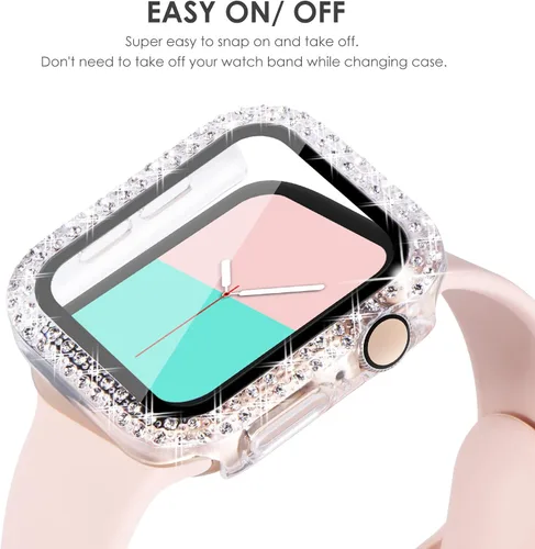 Miniatura 4 de NewWays Paquete de 2 carcasas brillantes para Apple Watch, 1.496 pulgadas, Series 3, 2, 1, diamantes de imitación de cristal con diamantes