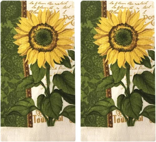 Miniatura 6 de Set de 5 piezas de toallas de cocina de lino 2 toallas 2 soportes para macetas 1 manopla para horno (Girasol 2)
