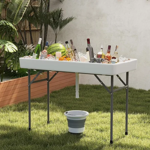 Miniatura 4 de Giantex Mesa enfriadora de hielo plegable, mesa de barra fría para exteriores de 46 pulgadas con drenaje, cubo plegable y falda extraíble a juego