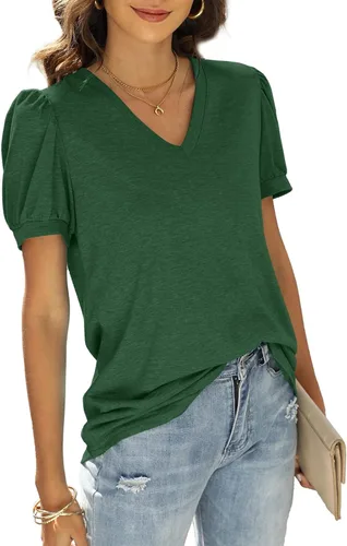 Miniatura 3 de WIHOLL - Blusas de verano para mujer con cuello en V y mangas abullonadas camisetas de moda casual