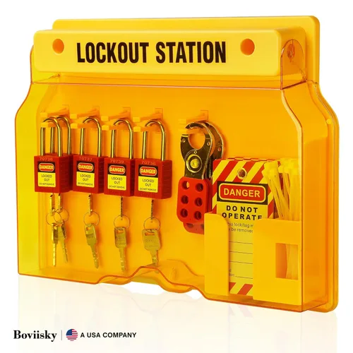 Miniatura 3 de Estación de etiquetado de bloqueo con dispositivos Loto – 5 candados de seguridad, 2 cerrojos, 25 etiquetas de bloqueo, 25 lazos de nailon, kit