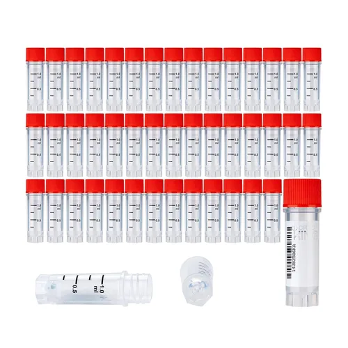 Miniatura 19 de Cryoviales de 0.0 fl oz, 25Pcs Cryotubes con código de barras lateral, frascos de esterilización con rosca externa, tubos de muestra con tapas Azul