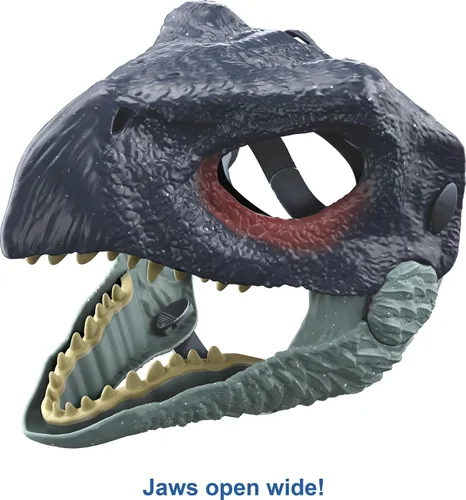 Miniatura 2 de Mattel Jurassic World Dominion Máscara de dinosaurio, juguete de dinosaurio Therizinosaurus y accesorio de disfraz con mandíbula de apertura