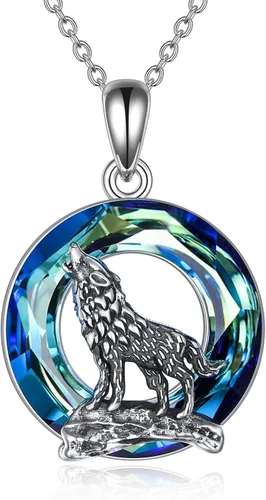 YFN Collar de lobo para hombres y mujeres, plata de ley, ópalo luna, lobo joyería de cumpleaños para amantes del lobo de 18 + 2 pulgadas, Plata