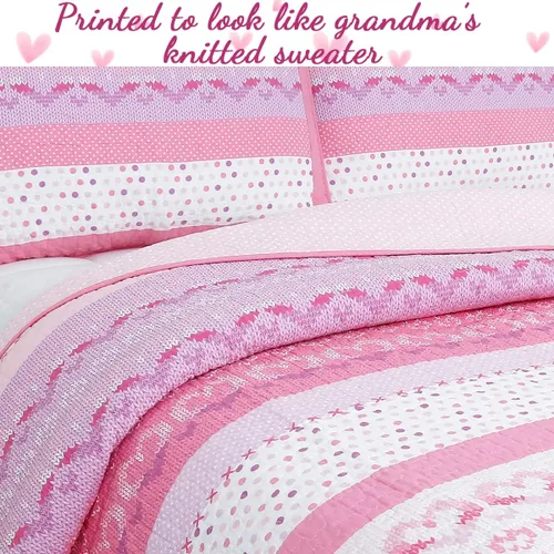 Miniatura 4 de Juego de ropa de cama de algodón de 6 piezas con estampado de corazones, mariposas y lunares, a rayas, rosa, morado, blanco, de algodón, con 3