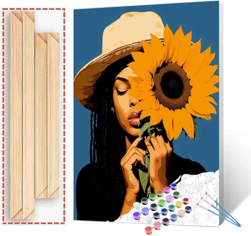 Miniatura 42 de Pintura por Números Afroamericana DIY Pintura Acrílica Kit de Pintura por Números para Niños Adultos Principiantes Chica Negra de Moda DIY Pintura