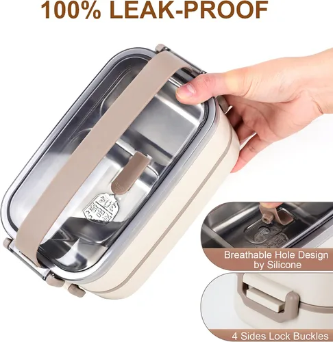 Miniatura 6 de Caja Bento de acero inoxidable para adultos y niños, lonchera japonesa a prueba de fugas, recipientes divididos para alimentos y comidas, juego