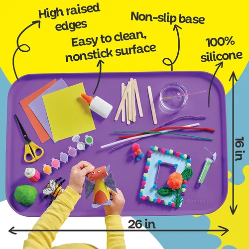 Miniatura 4 de Just Messin' Tapete de silicona para niños, reutilizable, antideslizante, resistente al calor, con bordes elevados de 0.6 pulgadas para contener