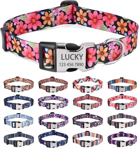Miniatura 15 de Collares de perro personalizados – Collar floral personalizado con nombre y número de teléfono – Tamaños ajustables para perros pequeños, medianos