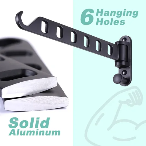 Miniatura 7 de Estante de secado de ropa – Percha de ropa para montar en la pared con brazo oscilante, colgador de ropa de 6 agujeros y barra giratoria