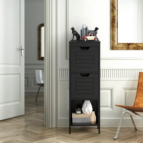 Miniatura 8 de DORTALA Gabinete de almacenamiento de baño, organizador multifuncional de madera con 2 cajones, gabinete de piso de baño que ahorra espacio