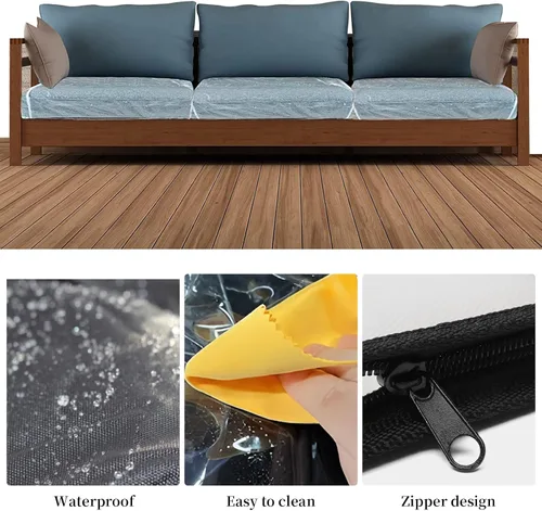 Miniatura 3 de Fundas de cojín de plástico para asiento de sofá, 4 fundas transparentes impermeables para sofá, fundas de sofá impermeables de PVC, fundas de sofá