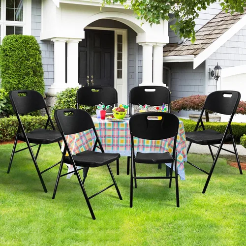 Miniatura 6 de Paquete de 10 sillas plegables, capacidad de peso de 600 libras, sillas plegables resistentes para interiores y exteriores, para restaurantes, Negro