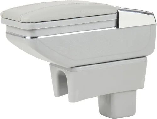 caja de consola reposabrazos de piel para el centro del automóvil; caja de almacenamiento y reposabrazos, gris