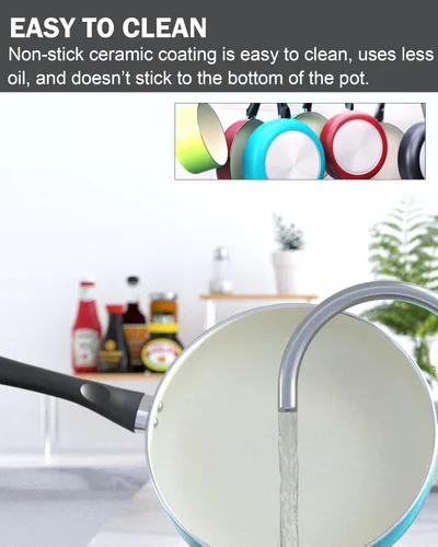 Miniatura 6 de Cook N Home Basics - Juego de ollas y sartenes antiadherentes de cerámica, hornos holandeses y cacerolas con tapa de vidrio, sartenes sin tapa, sin