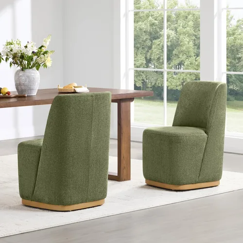 Miniatura 8 de CHITA Juego de 2 sillas de comedor tapizadas giratorias con ruedas, silla de comedor de tela moderna certificada FSC con ruedas, sillas de comedor