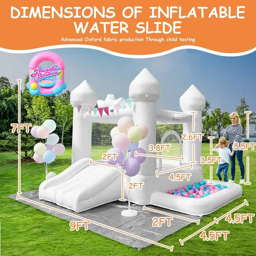 Miniatura 3 de Casa de rebote blanca de 9 pies, casa hinchable para niños pequeños de 3 a 6 años, regalo de fiesta con soplador, castillo hinchable blanco