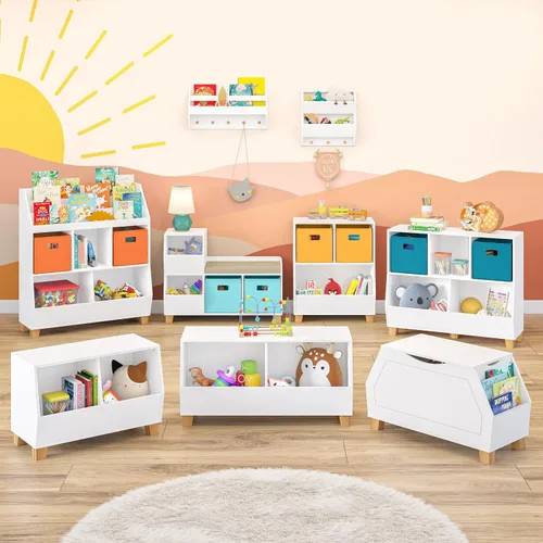 Miniatura 7 de RiverRidge Caja de juguetes de colección Catch-All para niños con estantes laterales para libros, organizador de almacenamiento de juguetes seguro