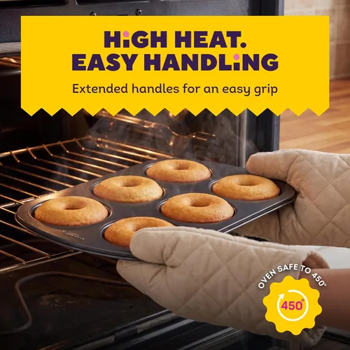 Miniatura 8 de Wilton Gold - Juego de 2 piezas de moldes para donas antiadherentes, Juego de utencilios de repostería de acero inoxidable, Fabricado sin PFAS, El