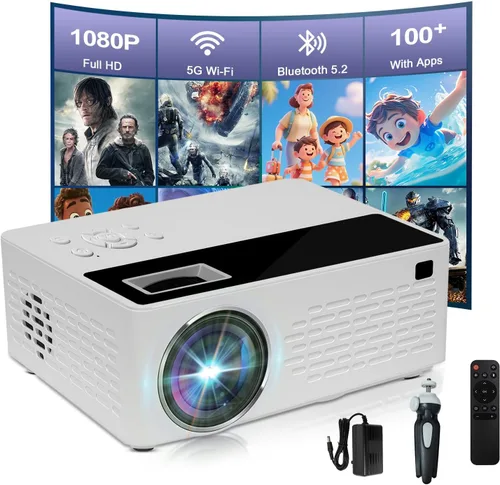 Miniatura 8 de Soporte inteligente para proyectores 4K, viene con un mini soporte, mini proyector con altavoz estéreo, proyector portátil Full HD, compatible