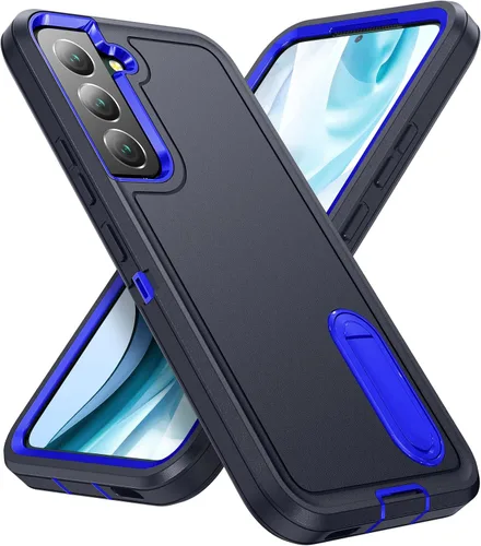 Funda para Samsung Galaxy S22 Plus con función atril, 3 capas de grado militar, funda protectora de silicona resistente a prueba de golpes para azul