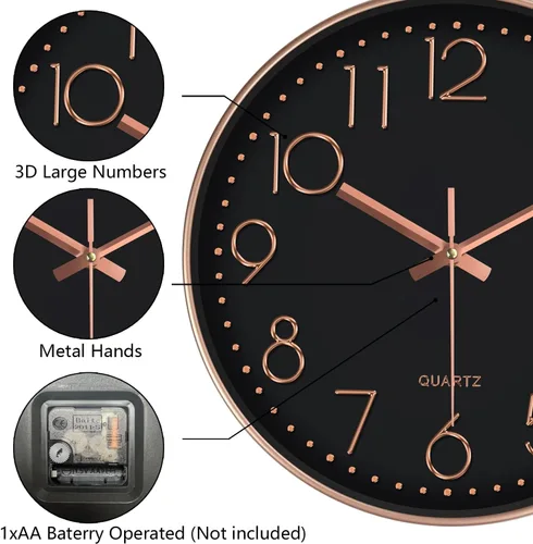 Miniatura 6 de Relojes de pared silenciosos que funcionan con pilas, 8 pulgadas, reloj de pared analógico con número de gran tamaño, esfera de reloj de vidrio