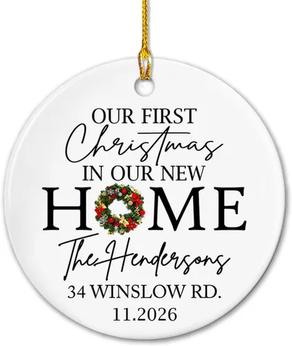Miniatura 22 de Adorno de cerámica Our First Christmas Together, adorno de Navidad 2025 personalizado con nombre y fecha, renos para colgar en cerámica, regalo