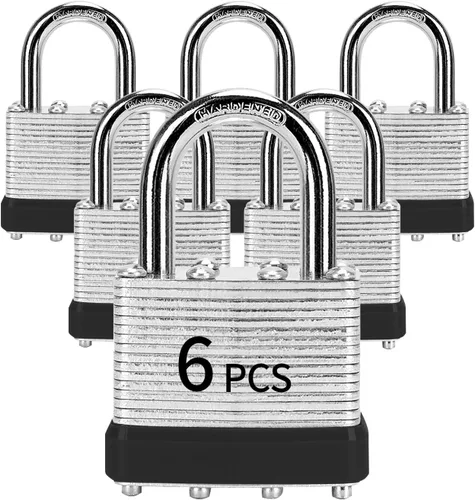 Miniatura 14 de Candados con la misma llave, LQYN 6 piezas de candado laminado con llave (1-9/16", 40mm), candados con llave iguales, grillete normal, para taquilla