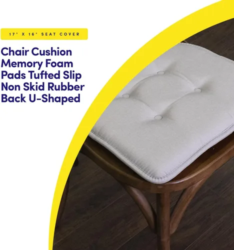 Miniatura 3 de Sweet Home Collection - Cojín de asiento de espuma viscoelástica y respaldo de caucho antideslizante con capitoné para silla, cojín en U, 17x16 Gris