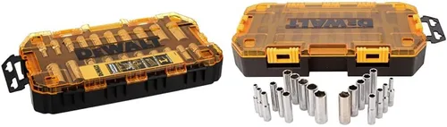 DEWALT Juego de enchufes profundos, 20 piezas, unidad métrica de 3/8 pulgadas SAE (DWMT73812) y juego de enchufes profundos, 20 piezas, unidad