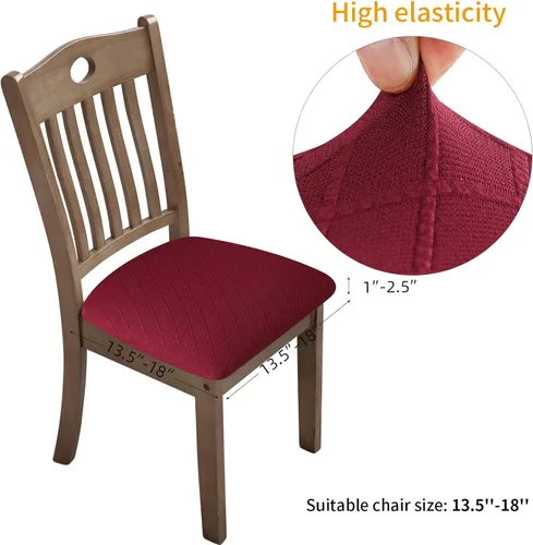 Miniatura 3 de Fuloon Fundas Elásticas para Asientos de Sillas 6 PCS, Fundas para Sillas de Comedor Extraíbles y Lavables Anti-Polvo Fundas para Cojines de Borgoña