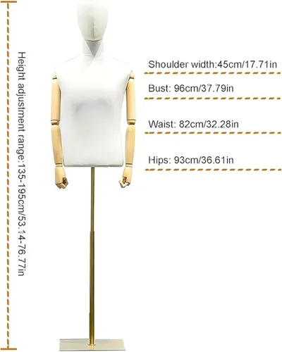 Miniatura 2 de Maniquí masculino adulto forma torso con mango ajustable, maniquí desmontable modelo de exhibición de tienda de cuerpo para exhibición de joyas