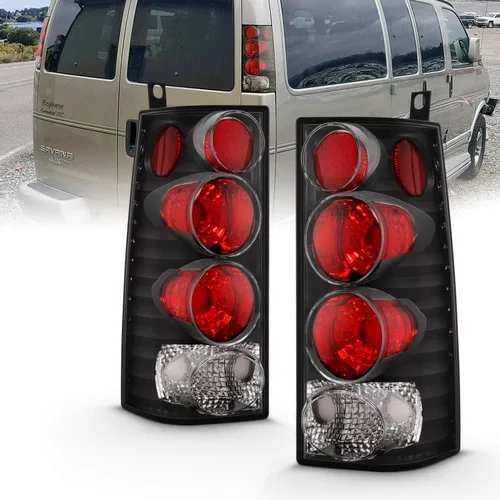 AmeriLite juego de luces traseras de freno negras de repuesto para furgoneta Chevy Express GMC Savana - lado del pasajero y del conductor