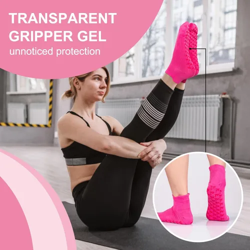 Miniatura 4 de Calcetines de yoga para mujer, calcetines antideslizantes con gel de agarre para el hogar, hospital, yoga, pilates, barras, ancianos, embarazo