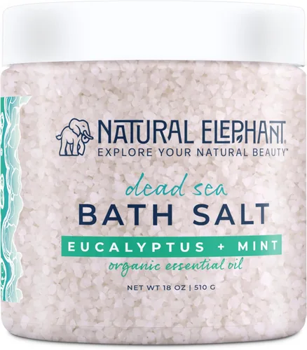 Natural Elephant Baño de sal del mar muerto y remojo de pies para relajación y nutrición, 100% puro con aceite esencial, grano grueso medio (tarro