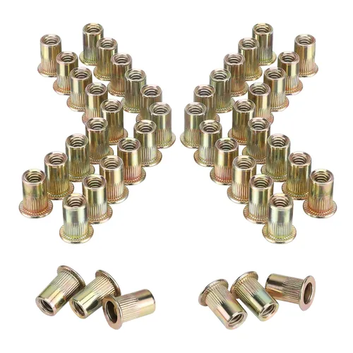 Miniatura 9 de WORKPRO 50 tuercas de remache, tuerca remachable de acero inoxidable de 1/4"-20, cabeza plana roscada con cuerpo moleteado