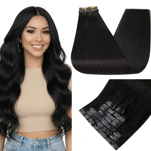 Miniatura 47 de Full Shine Extensiones de cabello humano con pinzas, cabello humano Remy invisible para mujer, color rubio platino, 20 pulgadas, 8 unidades, 4.23 oz