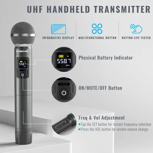 Miniatura 3 de Phenyx Pro Sistema de Micrófono Inalámbrico, Set de Micrófono Inalámbrico de Metal de 8 Canales con 8 Micrófonos Inalámbricos, Frecuencias UHF 8x20