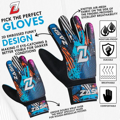Miniatura 3 de ZASH Guantes de Portero Premium para Niños y Jóvenes y Adultos, Guantes de Portero de Fútbol con Doble Protección de Muñeca y Palma de Látex Azul