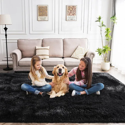 Miniatura 99 de Awaytail Alfombra Esponjosa Lavable 2x3 Pies, Pura Negra Alfombra para Silla de Escritorio Antideslizante, Alfombra Supersuave para Niños
