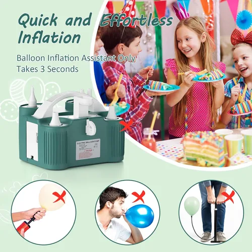 Miniatura 4 de Bomba de globos eléctrica 4 en 1 para todos los globos, globo de Mylar 260q de papel de aluminio, cojín de aire, flotador de piscina, pelota de Verde