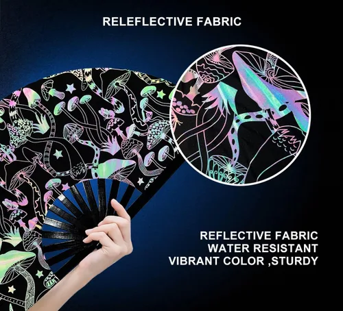 Miniatura 3 de Ventilador de mano plegable grande para rave, ventilador de palmada de baile de línea para baile, fiesta, decoración, festival (seta)