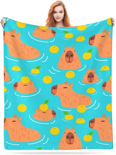Miniatura 8 de Bonita manta con patrón de animales Capybara, manta suave de franela, acogedora y ligera, regalos de felpa para niños, niñas, mujeres, hombres