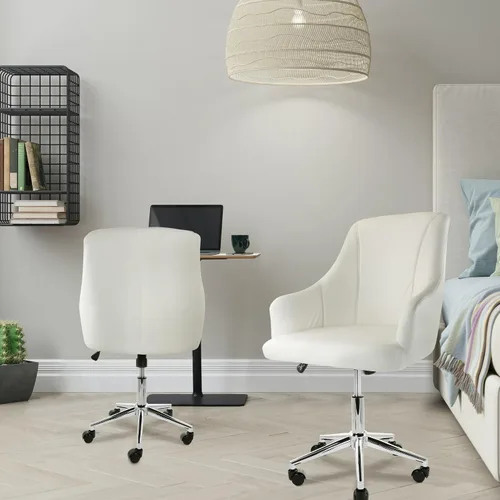 Miniatura 2 de Elama Silla de oficina ajustable de piel sintética en color blanco con acabado cromado