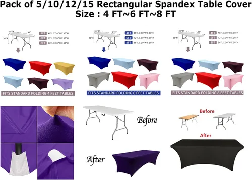Miniatura 4 de MDS Pack of 2 Spandex Tablecloth 8FT Tight, Fitted, Washable and Wrinkle Resistant Stretch Rectangular Patio Table Cover for Wedding,Event,Banquet &
