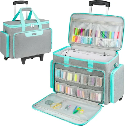 Miniatura 15 de LEFOR·Z Estuche rodante para máquina de coser con ruedas, bolsa de transporte para máquina de coser, bolsa de mano con carrito para la mayoría
