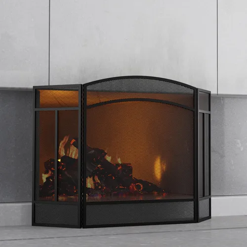 Miniatura 12 de Fire Beauty Pantalla para chimenea de 3 paneles de hierro forjado de 48 pulgadas de largo x 29 pulgadas de alto, cubierta de protección contra