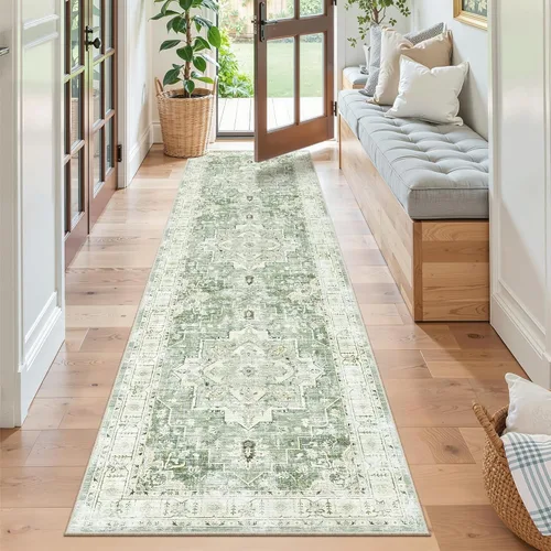 Miniatura 469 de Madane Tapete lavable de 2 x 10 pies para pasillo, cocina, recibidor, clásico, suave, antideslizante para interiores, casa de campo, baño, sala